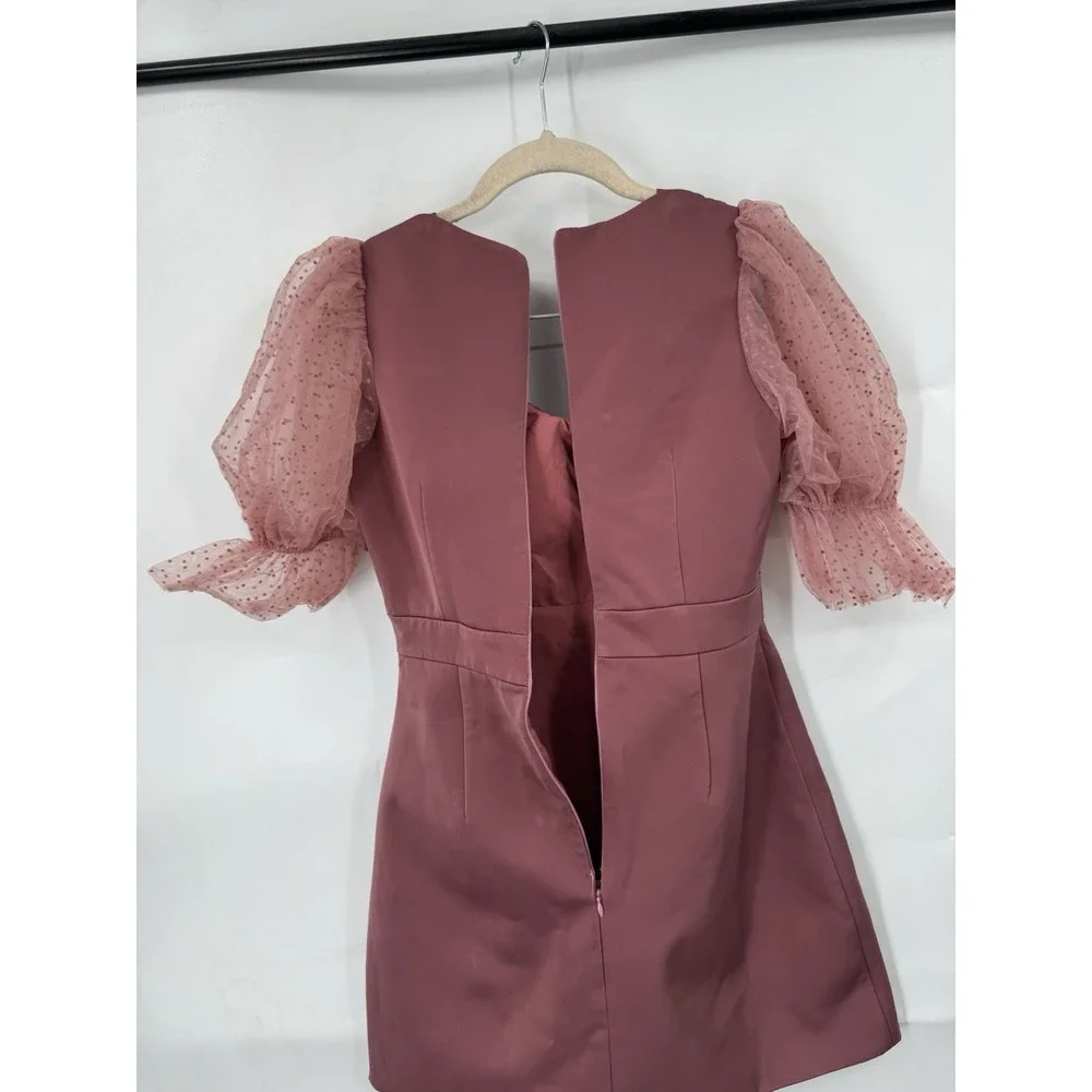 Bellita Coquette Whimsy Ballerina Mini Dress Women S Brown Puff Shoulder Fairy - Picture 4 of 8